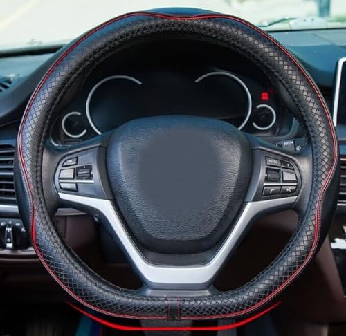 Couvre Volant de Voiture en Cuir Microfibre 15 Pouces (Noir Rouge)