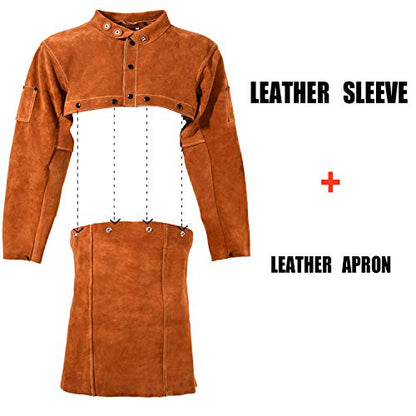 LeaSeek Veste de soudage en cuir – Tablier de soudure robuste avec manches