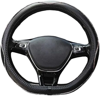 Couvre Volant de Voiture en Cuir Microfibre 15 Pouces (Noir Rouge)