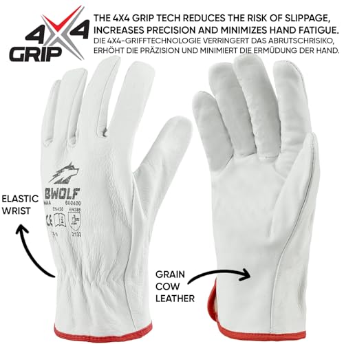 BWOLF Mana Lot de 12/60 Paires de Gants de Travail Cuir Gants Cuir Travail