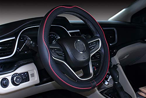 Couvre Volant de Voiture en Cuir Microfibre 15 Pouces (Noir Rouge)