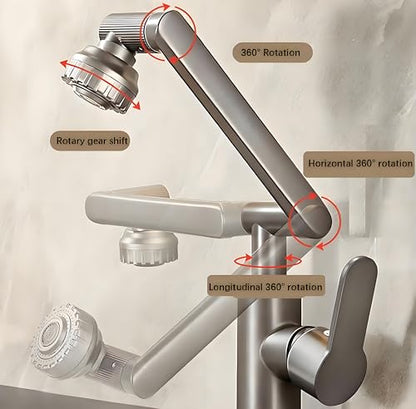 Robinet d'évier de cuisine chromé à bras mécanique universel pivotant robinet de cuisine 2 modes