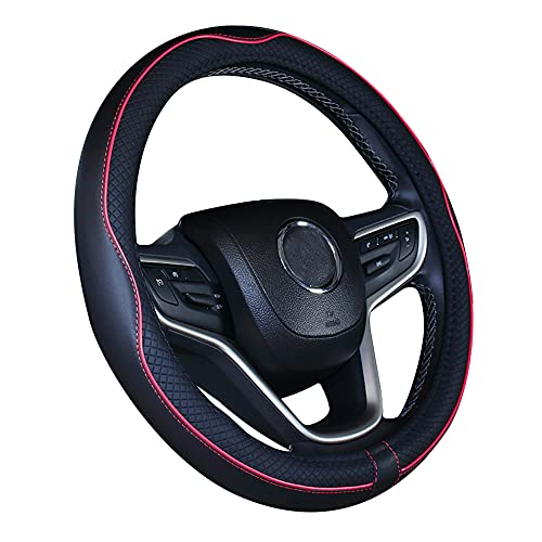 Couvre Volant de Voiture en Cuir Microfibre 15 Pouces (Noir Rouge)
