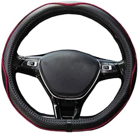 Couvre Volant de Voiture en Cuir Microfibre 15 Pouces (Noir Rouge)