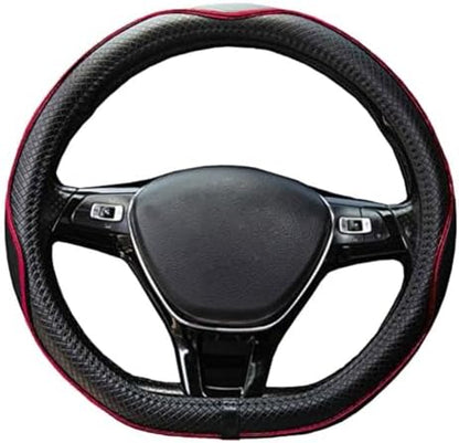 Couvre Volant de Voiture en Cuir Microfibre 15 Pouces (Noir Rouge)
