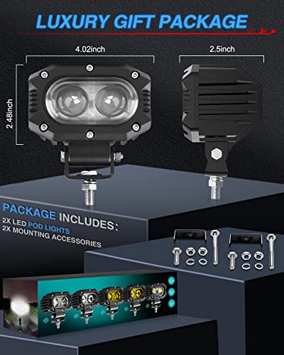 4Pcs Phares de Travail  Pouces 80W 9600LM Voiture, Tracteur, Camion, SUV, Bâteau, Caravane