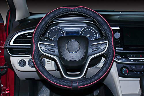 Couvre Volant de Voiture en Cuir Microfibre 15 Pouces (Noir Rouge)