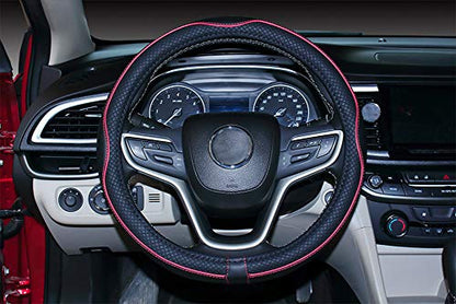 Couvre Volant de Voiture en Cuir Microfibre 15 Pouces (Noir Rouge)