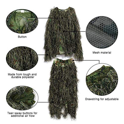 HaoFst Ghillie Combinaison camouflage de forêt pour la chasse 4 pièces + sac