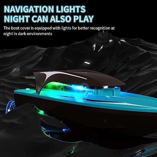 Bateau Telecommandé 2.4GHz Bateau,RC Racing Boat avec Lumière Éblouissante et 2 Batteries Anti - Collision