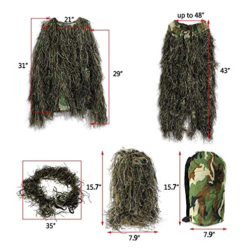 HaoFst Ghillie Combinaison camouflage de forêt pour la chasse 4 pièces + sac