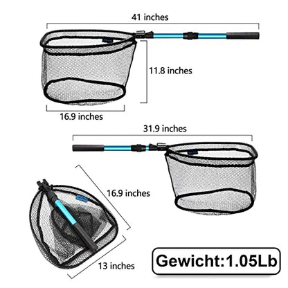 Fishing Épuisette de Pêche en Aluminium Antidérapant Pliable pour Eau Douce et Eau Salée Accessoires de Pêche pour Adultes et Enfants Épuisette de Pêche