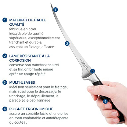 Couteau Filet Poisson - Couteau Cuisine Professionnel en Acier Inoxydable
