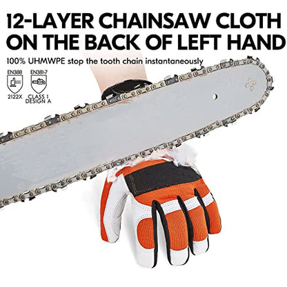 1 paire de gants, classe 1, 20 m/s, gants de protection contre les tronçonneuses