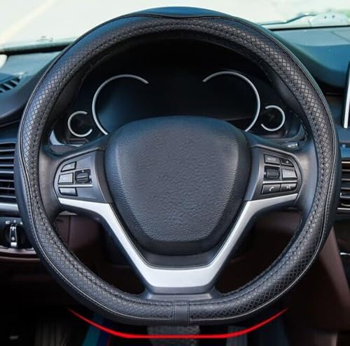 Couvre Volant de Voiture en Cuir Microfibre 15 Pouces (Noir Rouge)