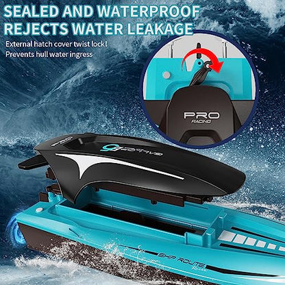 Bateau Telecommandé 2.4GHz Bateau,RC Racing Boat avec Lumière Éblouissante et 2 Batteries Anti - Collision
