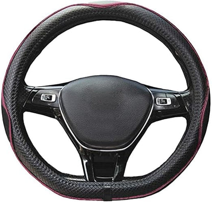 Couvre Volant de Voiture en Cuir Microfibre 15 Pouces (Noir Rouge)