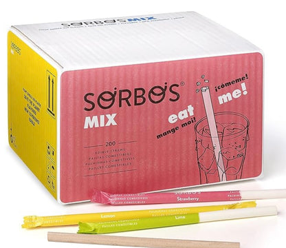 Sorbos - Pailles comestibles, saveurs variées (chocolat, citron vert, citron et fraise). Durable, emballé individuellement