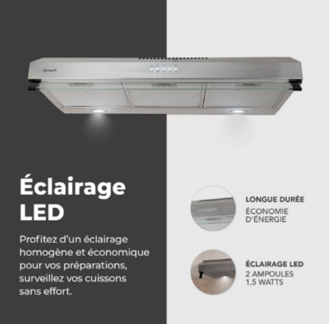 Hotte casquette BELDEKO - HOTTE CASQUETTE / VISIÈRE 90 CM - INOX DOUBLE MOTEUR - 200W - 438 M3/H