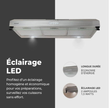 Hotte casquette BELDEKO - HOTTE CASQUETTE / VISIÈRE 90 CM - INOX DOUBLE MOTEUR - 200W - 438 M3/H