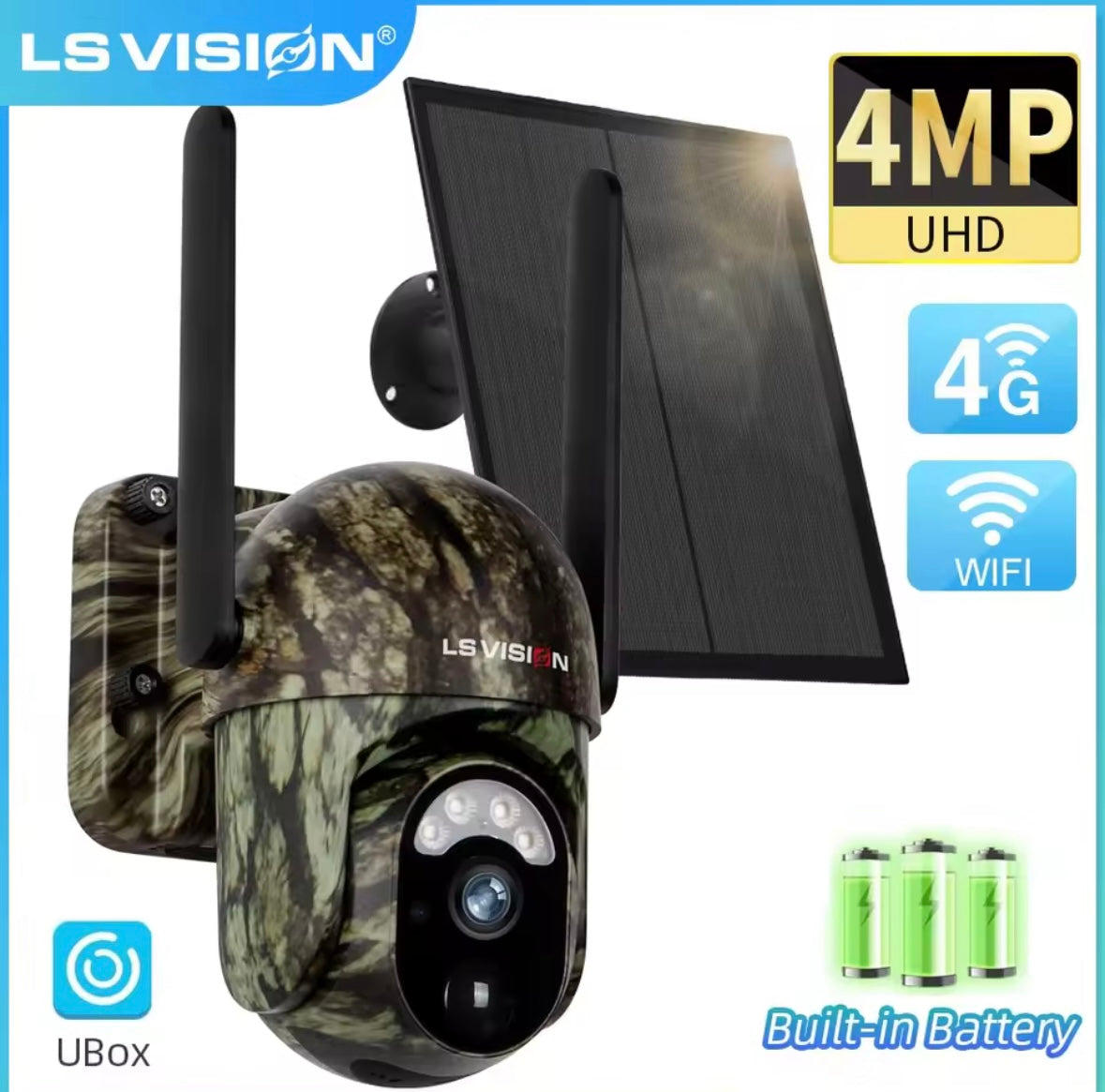 LS cig4MP-Caméra de sécurité solaire extérieure sans fil, WiFi, détection humaine et animale, conversation bidirectionnelle, étanche IP66, caméra quelque part, 4G