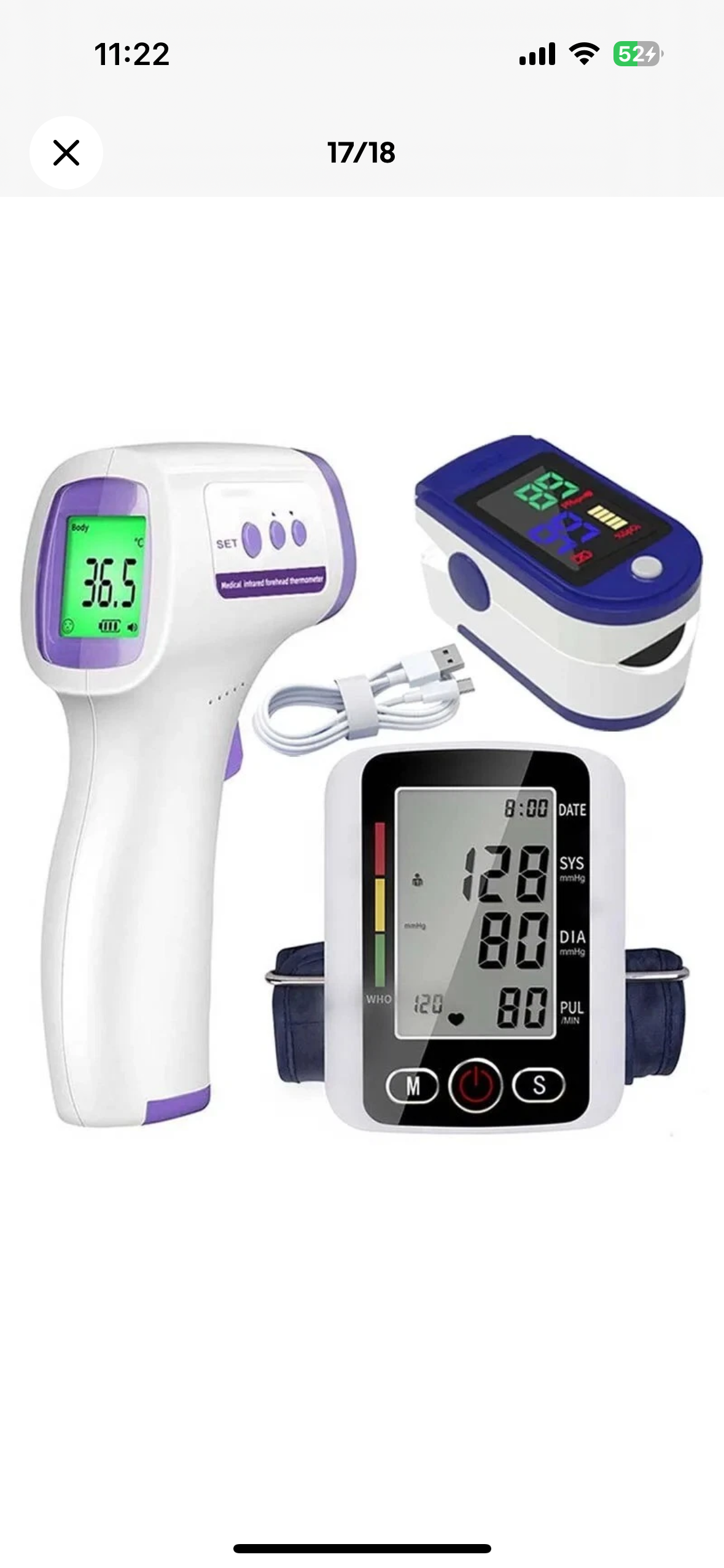 Kit Pack 3 en 1 Tensiomètre Oxymètre Thermomètre pour la Santé de la Famille
