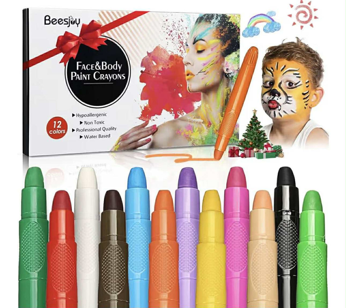 UCANBE Peinture Corporelle 20 Couleurs avec 10 Pinceaux - Peinture Visage Longue Durée Sécurité - Ensemble de Maquillage pour Enfants et Adultes, Théâtre, Carnaval, Halloween, Scène, Clown, Cosplay